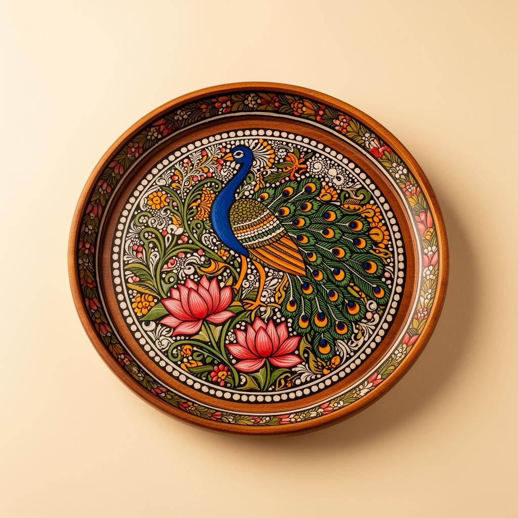 Madhubani Painted Wooden Tray