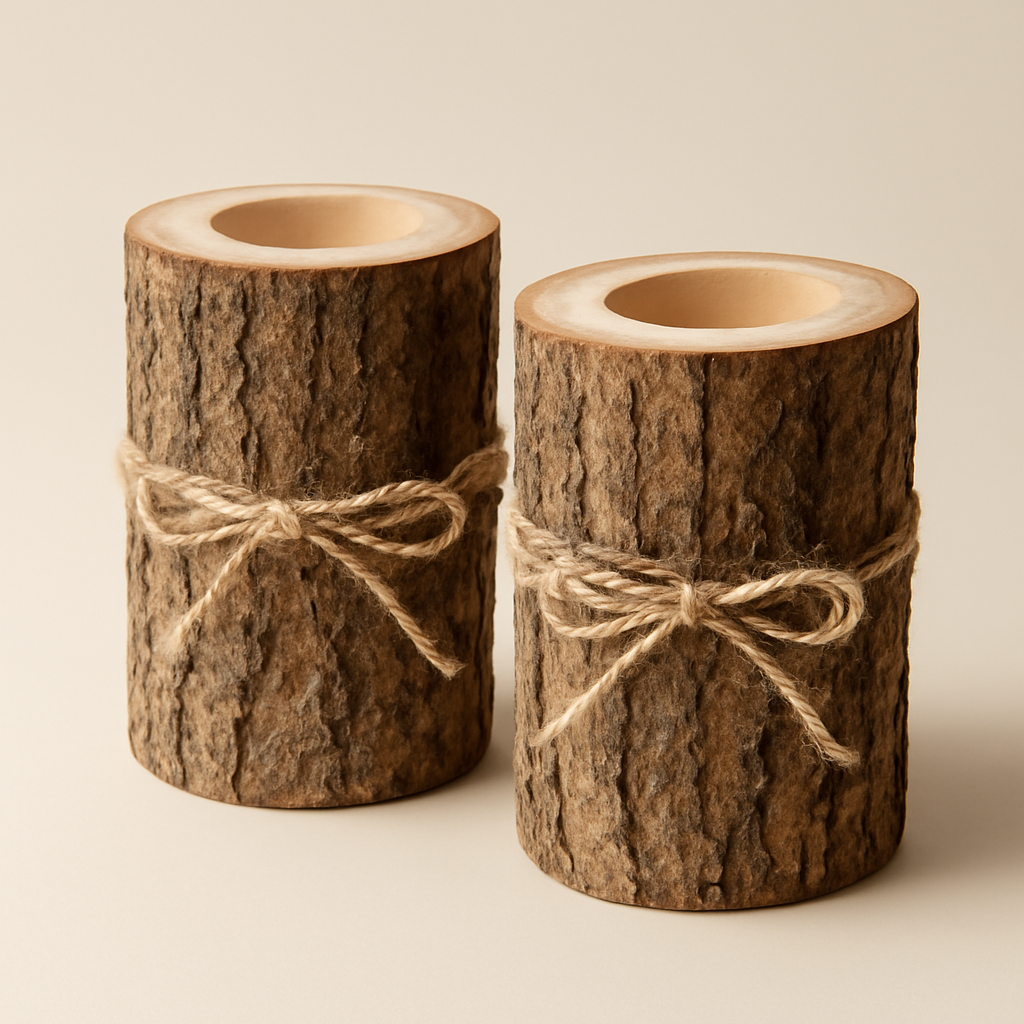 Wooden Candle Holder with Side Bark