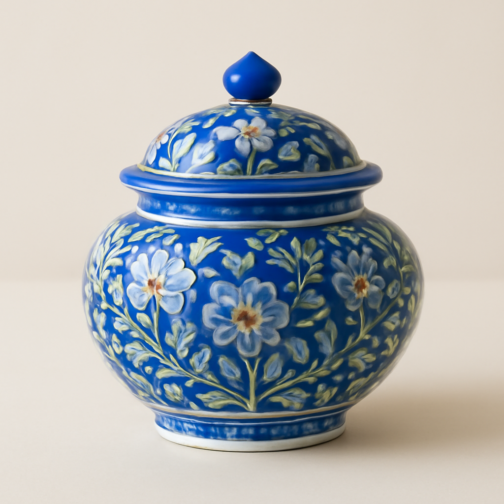 Blue Pottery Jar with Lid