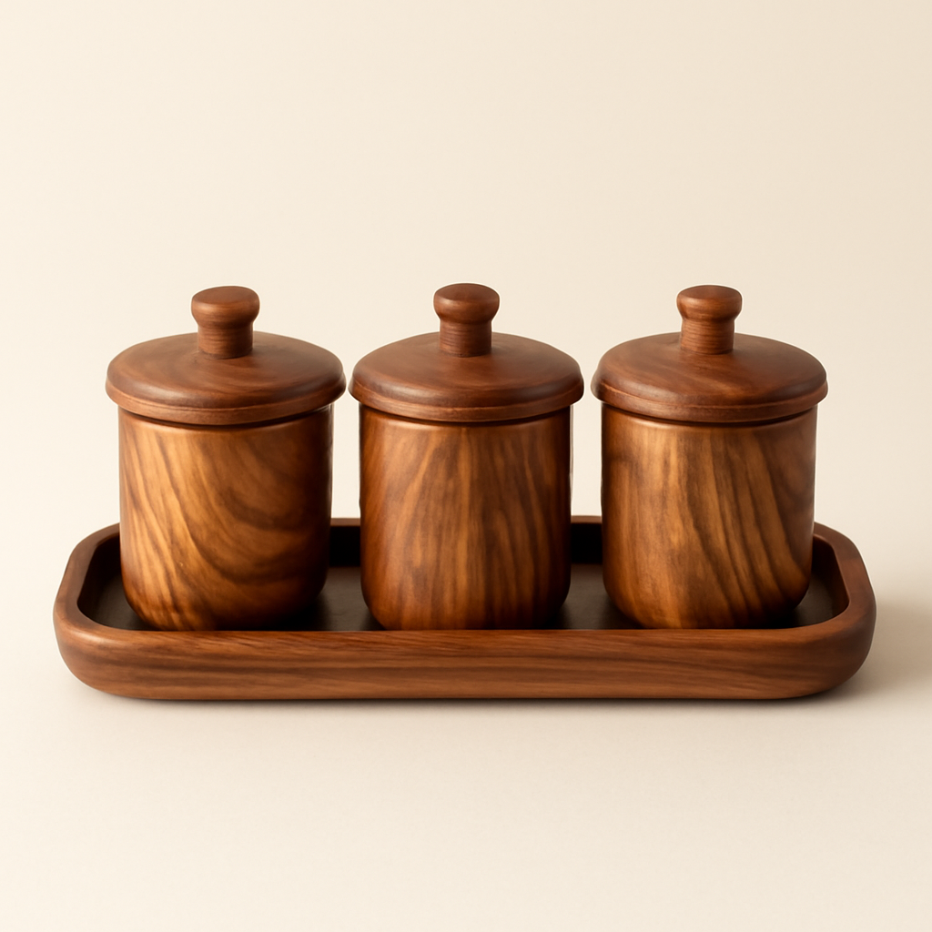 Wooden Tray with 3-Container Set