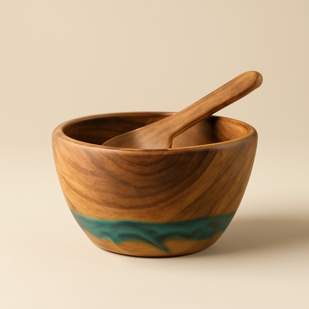Wooden Salad Bowl with Spoon Top