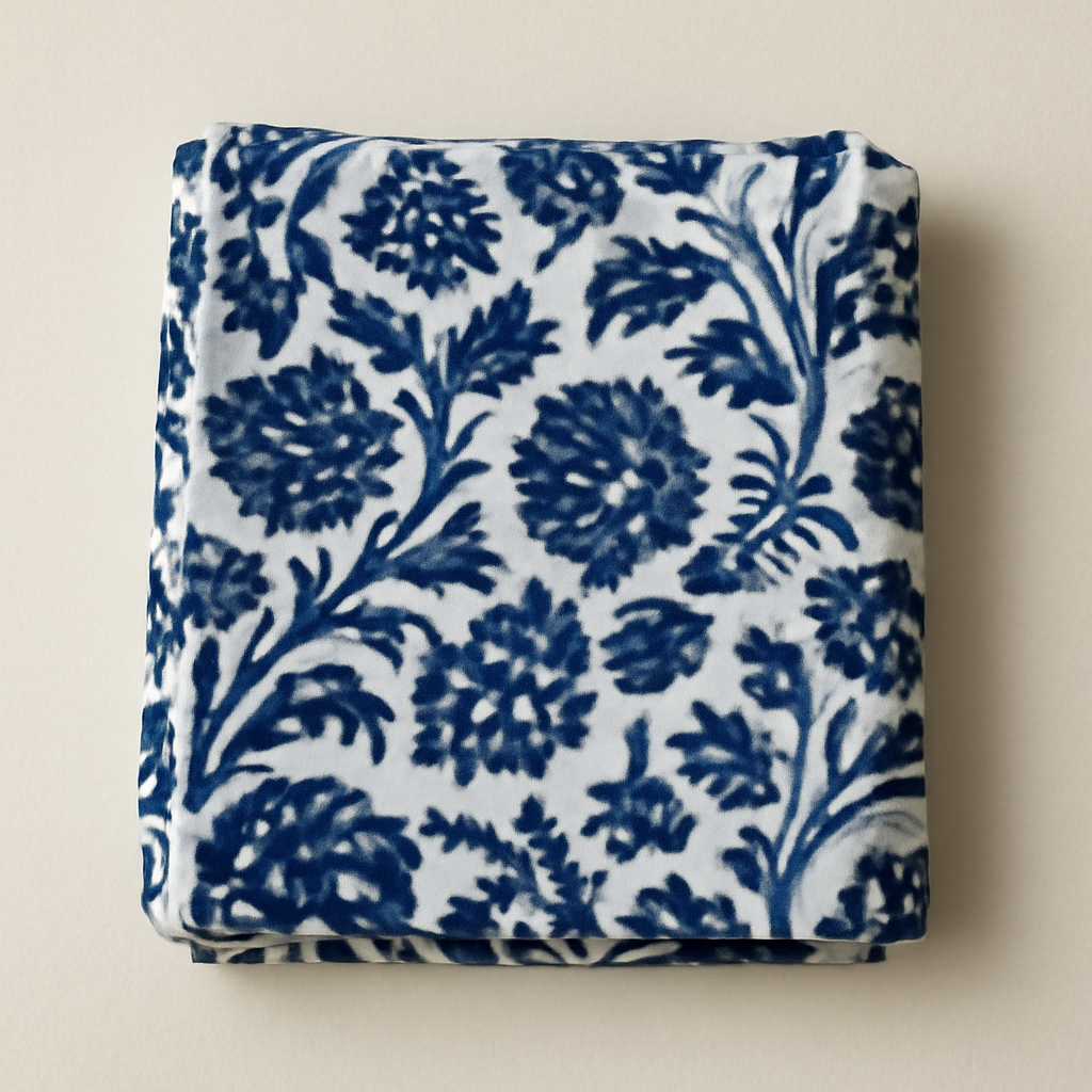 Indigo Floral Block Print Cotton Voile