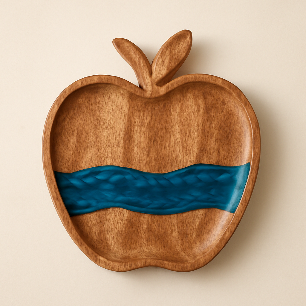 Apple-Shaped Wooden Platter