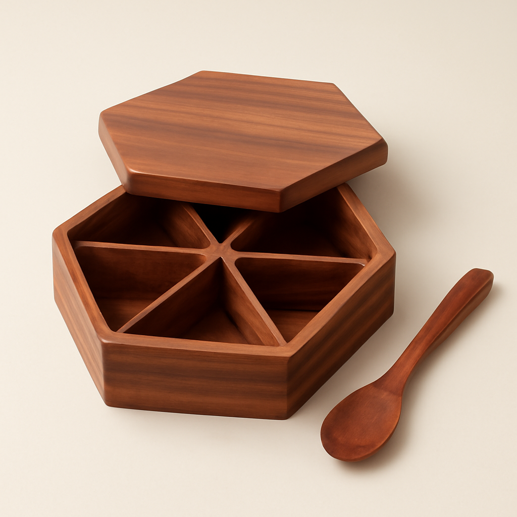 Wooden Spice Box Set with Spoon